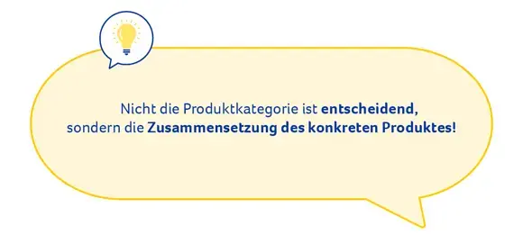 Nicht die Produktkategorie ist entscheidend, sondern die Zusammensetzung des konkreten Produktes! Nicht die Produktkategorie ist entscheidend, sondern die Zusammensetzung des konkreten Produktes!